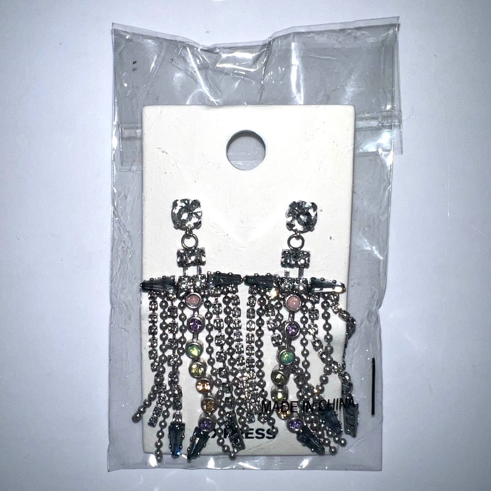 Express Rhinestone Multi color fringe earrings